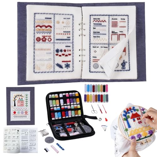 Udihch 86 PCS Embroidery Stitch Book Kit, Beginner Kit with 6 Inch Hoops