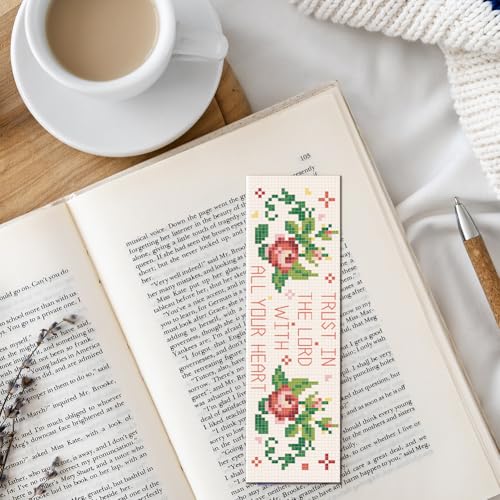 FREEBLOSS 6 Set Cross Stitch Bookmark Kits Flowers 8 * 2.4inch - style: Floral Text