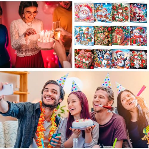 Diamond Art Painting Christmas Cards, 12 Pack DIY 5D Diamond Greeting Cards Kits for Adults Diamond Xmas Greeting Cards with Envelopes Gem Christmas Gift for Families, Friends, Partners - color: Xmas-12pcs
