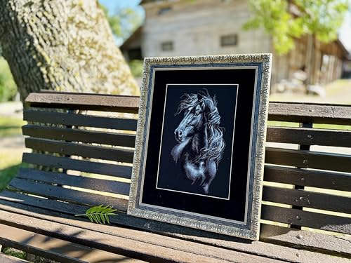 RIOLIS - Breeze Through Mane 1494, Counted Cross Stitch Kit 11,81" x17,72, Black Horse Embroidery Kit, Cross Stitch Patterns for Adults with Horse, Cross Stitch Kits for Adults Advanced & Beginners - style: Breeze Through Mane 1494