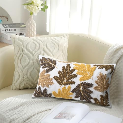 Set of 2 Embroidered Decorative Throw Pillow Covers Couch Square Pillowcases Cushion for Bedroom Sofa Farmhouse Decor 18x18 Inch (Yellow Maple Leaf-Lumbar) - color: Yellow Maple Leaf-lumbar
