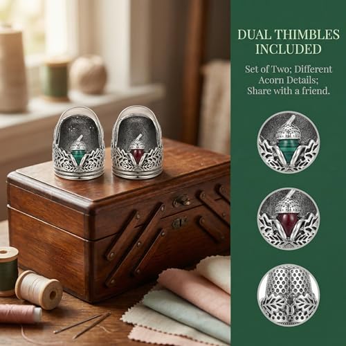 OKKRMGZ 2Pcs Sewing Thimble Hand Thimbles for Embroidery Quilting Finger Protector Protectors Open Nail Acorn Metal Thumb DIY Crafts Needlework