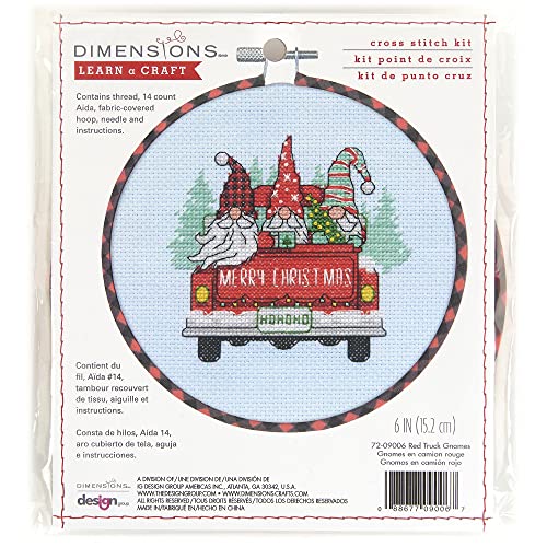 Dimensions Truck Gnomes Counted Cross Stitch Kit, 6" D, Blue,Red 6 - color: 14 Cnt. Light Blue Aida,