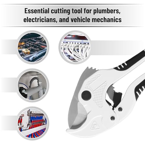Bates- PVC Pipe Cutter, Cuts up to 1-5/8", Ratchet Pipe Cutter, PEX Cutting Tool for Cutting PEX, PVC, PPR Plastic Hoses and Plumbing Pipes, Ivory - color: Ivory