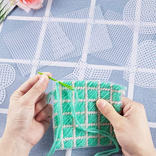 Pllieay 60 Pieces Mesh Plastic Canvas Kit Including Clear Plastic Canvas
