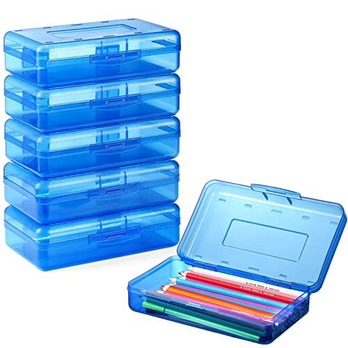 Sooez Plastic Pencil Case Box 6 Pack, Large Crayon Maker Pen Organizer - color: Navy Blue