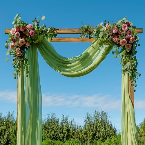 Wedding Arch Draping Fabric 1 Panel Sage Green Sheer Backdrop Drapes - color: Sage Green, size: 1 Panel