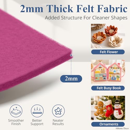12" x 12" Felt Sheets for Crafts, 2mm Stiff Felt Fabric (12 Pcs), Fuchsia - color: Fuchsia