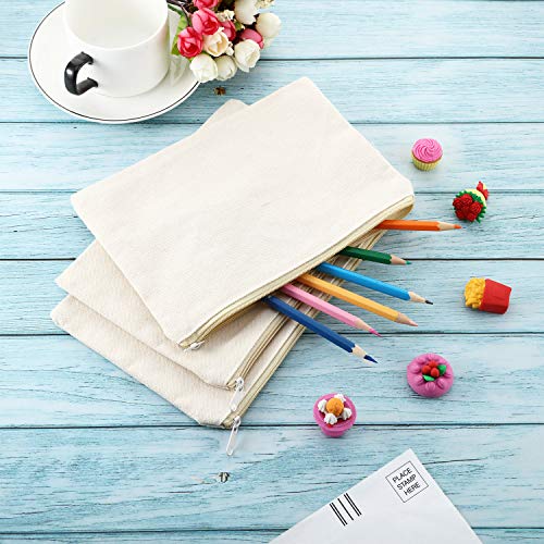 Gejoy 10 Pack Blank Canvas Cosmetic Bags Zipper Pouch DIY,L,Beige - color: Beige, size: Large