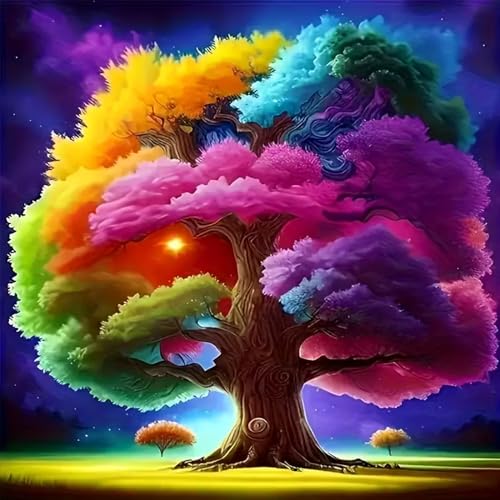 Colorful Tree Stamped Cross Stitch Kits for Adults Beginner, Counted Cross Stitch Kits Printed Stitching Cute Patterns Dimensions Needlepoint Art Crafts Embroidery Kits for Adults - color: Cross Stitch-1215-8
