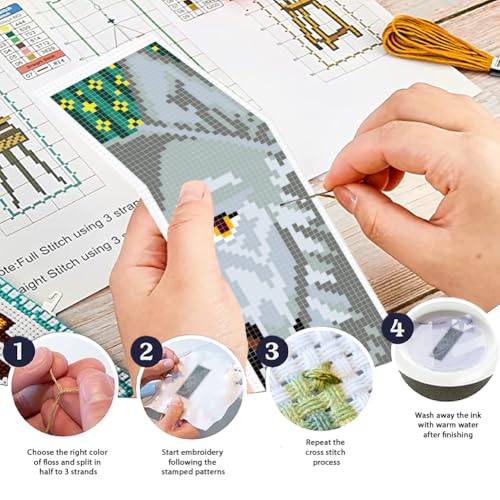 ORIGACH 6 Set Wolf & Forest Cross Stitch Bookmark Kit for Beginner - style: Wolf & Forest