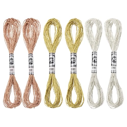 PATIKIL 6 Skeins Embroidery Floss, Metallic Embroidery Thread Nylon Threads Bracelets String for Cross-Stitch Hand Embroidery, Bronze/Silver/Light Gold - color: Bronze/Silver/Light Gold