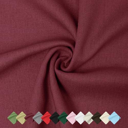 Linen Fabric | Natural Linen Cloth | Embroidery, Sewing | Soft, Breathable | 59" Wide | 50% Linen, 50% Rayon | Hemp, Jute, Needlework, Lining(1Y, Burgundy) - color: Burgundy, size: 1 Yard