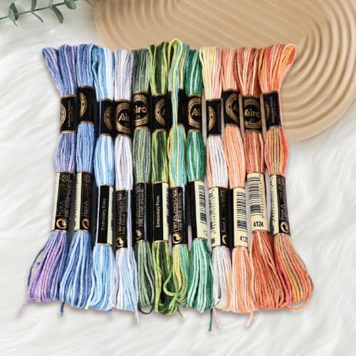 12 Skeins 105 Yards Cross Stitch Floss Variegated Friendship Bracelet String 6 Ply Polyester Colorful Gradient Embroidery Thread for Sewing Making Needlecraft Knitting Clothes Stitching DIY - color: Gradient Color