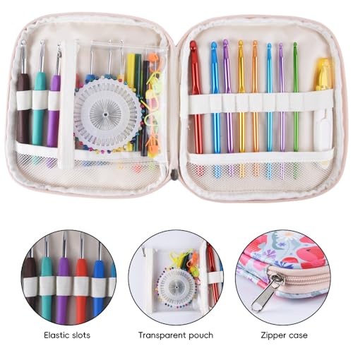 Crochet Hook Case,Portable Zipper Storage Organizer Bag for Crochet Hooks, Knitting Needles, Project & Sewing Supplies, Lightweight,Easy to Hold (No Accessories Included).Green Cartoon Flower - color: green cartoon flower