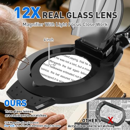 KIRKAS LED Magnifying Lamp with Clamp, 2,200 Lumens Dimmable 28in 12X - size: 28in