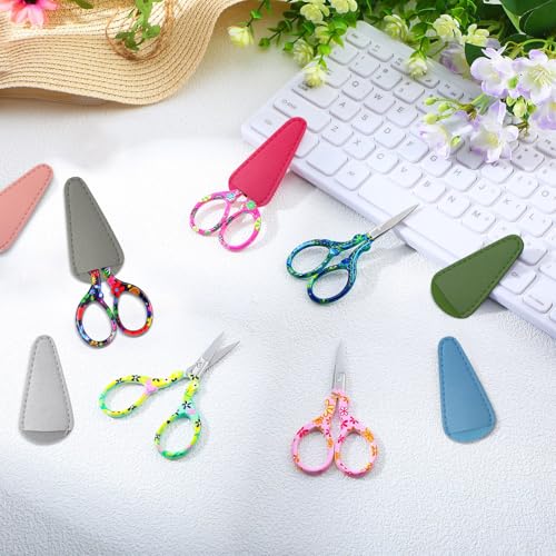 Therwen 12 Pcs 3.6 Inch Embroidery Scissors with Artificial Leather Cover Sewing Scissors Stainless Steel Vintage Craft for Crafting Threading DIY Needlework Art Manual Handicraft(Cute) - style: Cute