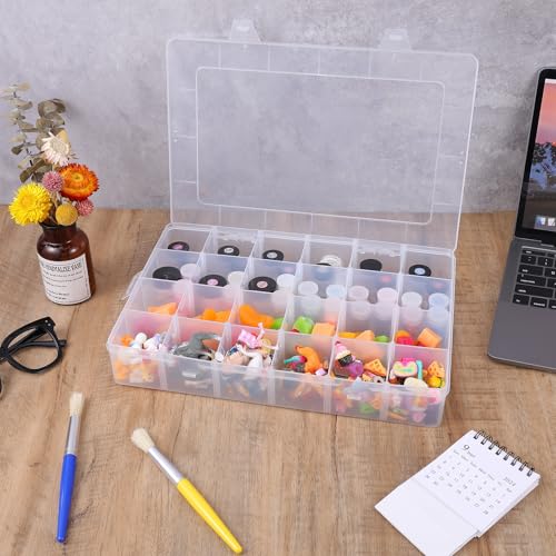Molain 24 Grids Large Plastic Organizer Box, Clear Storage Box, for Jewelry