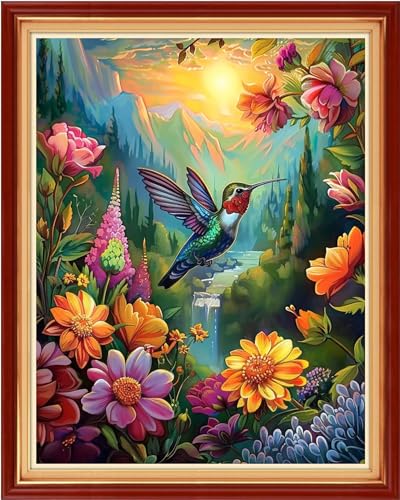 Dimensean Stamped Cross Stitch Kits Full Range of Embroidery Patterns Starter Kits for Beginners Adult DIY Cross Stitches Needlepoint Kits 11CT-Sunrise Hummingbird 16x20 inch - color: Arts kits 13