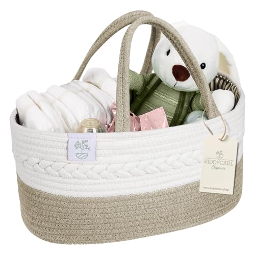 KiddyCare Baby Diaper Caddy Organizer, Cotton Nursery Baby Gift Basket with Handle Lid Baby Caddy Organizer, Portable Baby Basket Diapers & Wipes, Basket for Moms, Wheat Field - Large - color: Wheat Field, size: Large