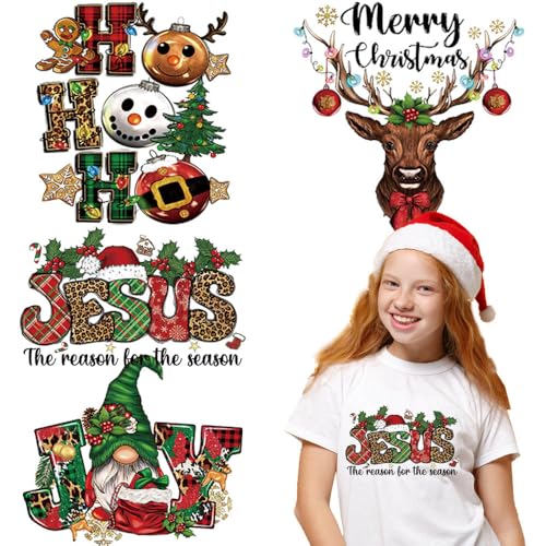 Christmas Iron on Decals Heat Transfer Design Sticker Iron on Vinyl Patches Cute Gingerbread Man Elk Xmas Tree Dwarf Jesus HTV Iron on Transfer Paper for Clothing Hat Pillow Backpack DIY Craft Supply - color: M