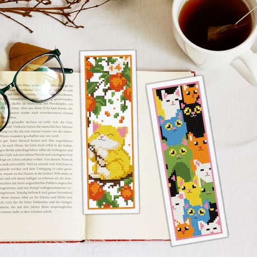 INFUNLY 6pcs DIY Cat Cross Stitch Bookmark Kits for Beginner 2.99''×8.54'' Cute Kitten Stamped Embroidery Bookmark Kit with Instruction Printed Animal Bookmark Set for Cat Lovers Book Readers Writers - style: Cute Cat