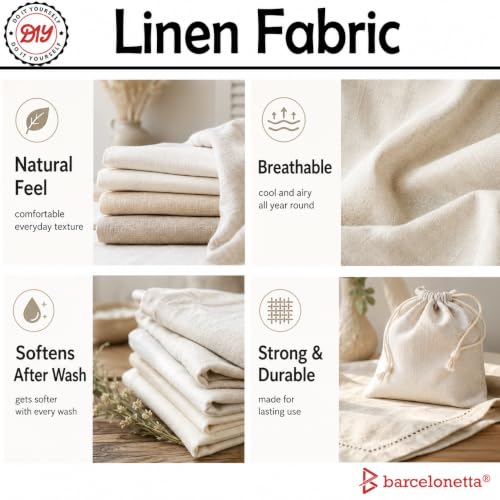 Barcelonetta | Linen Fabric | Natural Linen Cloth | Embroidery, Sewing | Soft, Breathable | 55" Wide | 70% Linen, 30% Rayon | Hemp, Jute, Needlework, Lining (Natural, 1 Yard) - color: Natural, size: 1 Yard