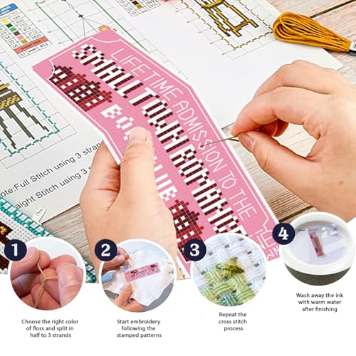 FREEBLOSS 6 Set Cross Stitch Bookmark Kits 11CT 8"x2.4" Book Club - style: Ticket