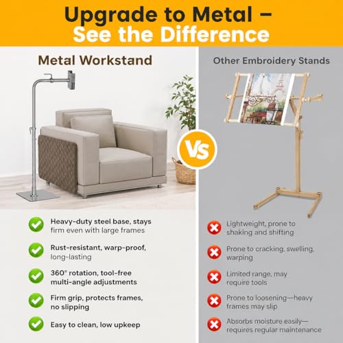 MARGAR Workstand with Side Clamp, for Lowery Stand, Adjustable Cross Stitch Floor Stand, Rotating Needlepoint Stand, Fits Q-Snap Frames, and Scroll Rods up to 20" Wide, Heavy Duty Metal Construction