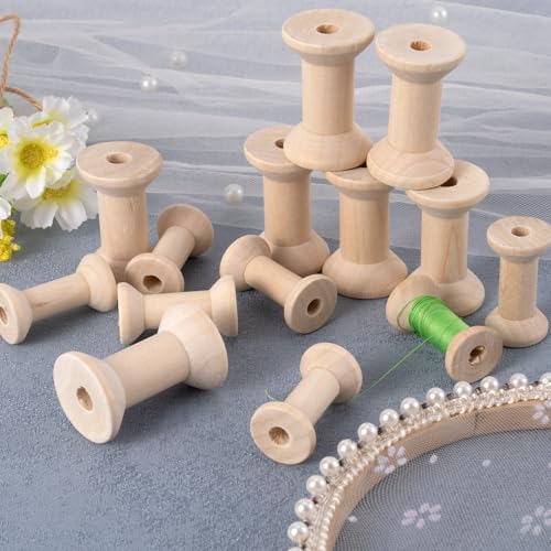 Pndeyo 8pcs Wooden Spools of Crafts, Empty Natural Wood Thread Spools, Unfinished Wooden Textile Bobbin for Organizing Cord Twine Ribbon Chains Elastic Threads - color: Wood Color, 8pcs-4cm&5cm