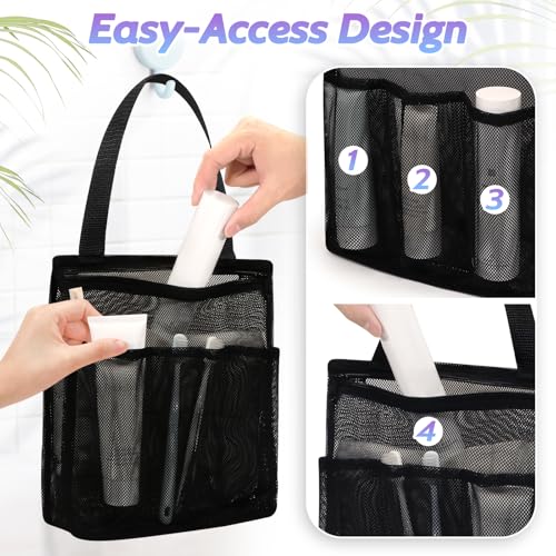 famichan Portable Mesh Shower Caddy, Gym Travel Camp Dorm Room Essentials for College Student Boy Girl, Bathroom Shower Bag - Black - color: Black