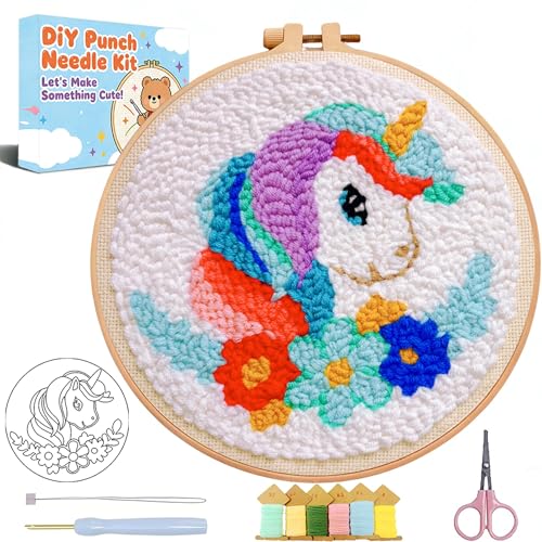 Punch Needle Kit for Beginners Adults-Rainbow Horse,with Video Tutorial - color: Punch Needle kit with-1218-3