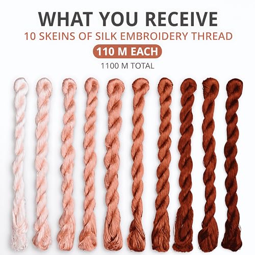Natural 100% Silk Thread, Handmade Embroidery Thread Silk Floss 10 Colors 110m Each (93) - color: 93