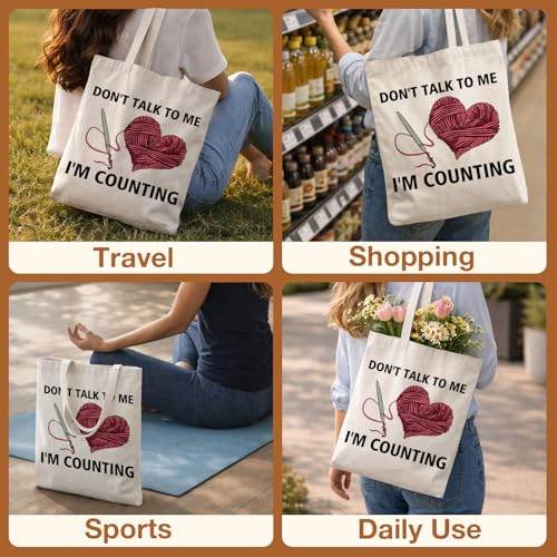 Cute Goose Crochet Canvas Tote Bag for Women - color: I'm Counting