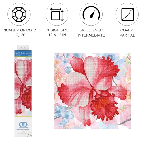 DIAMOND DOTZ Sparkle Garden Crimson Floral Diamond Painting Kit Adults - size: Small and striking: 10.2 x 10.2 inches