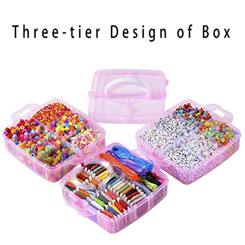Peirich Bracelets Making Bead Kits, Includes 44 Colors Embroidery Floss with 3-Tier Organizer Storage Box, Over 4900 Beads for Friendship Bracelets, Jewelry Making Christmas Birthday Gift (Pink) - color: Pink