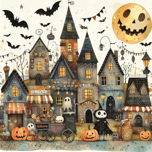 5D Halloween Town Diamond Painting Kits for Adults, Diamond Art Kits - color: KM1186-1
