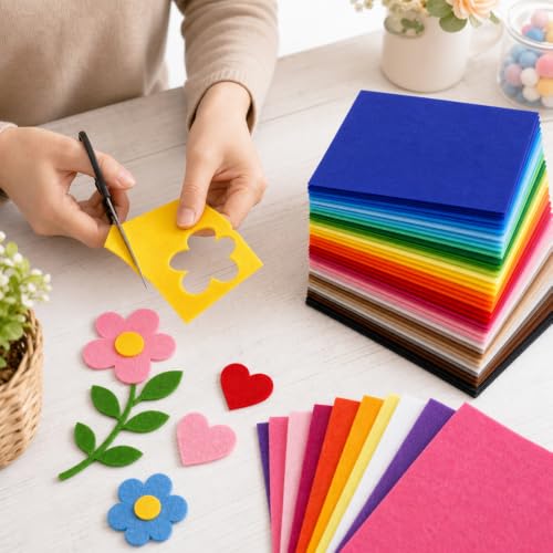 40 Pack Thin Felt Fabric Sheets 12" x 12" Assorted Colors Squares Felt Fabric for Crafts Sewing DIY Patchwork DIY School Projects Home Party Decoration - size: 12 Inch