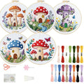 FREEBLOSS 5 Set Embroidery Kit Mushroom Pattern Stamped Embroidery Starter Kit with Step by Step Instructions, Colored Threads, 2 Hoops, Needlepoint Kits for Hand Craft Lovers Gift, 30cm/11.8inch