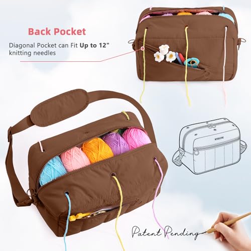 MYBAGZING Crochet Bag Organizer Knitting Bag Yarn Storage for Crochet Hook - color: Brown, size: Medium - 12"