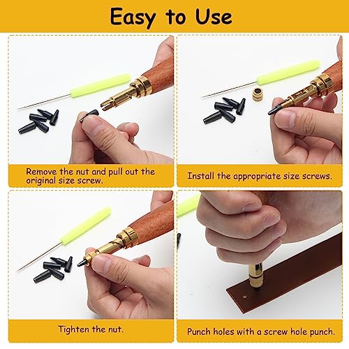 Japanese Screw Punch, Boyistar Wood Handle Belt Hole Puncher - color: Brown
