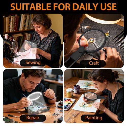 Hands-Free Magnifying Glass with Light, 5X Neck Magnifier for Close Work, Reading Small Print, Cross Stitch, Sewing & Crafts, Rechargeable Lighted Magnifier, Vision Aid for Seniors & Low Vision - size: 1000mAh Magnetic