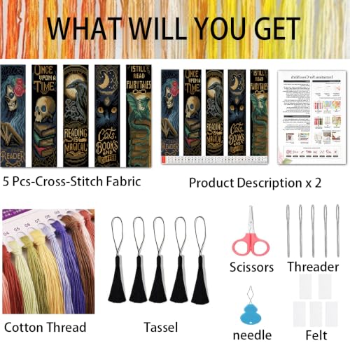VIGEGU 5 Pack Gothic Cross Stitch Bookmark Kits for Adult Beginners - color: Gothic Style Inspirational Bookmark2026 - 2