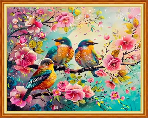 Foxhool Stamped Cross Stitch Kits,11CT Printed Cross Stitch Pattern Full Embroidery Kits for Beginner Needlepoint Kits-Peach Blossom Bird 16x20 inch - color: Craftpatterns40
