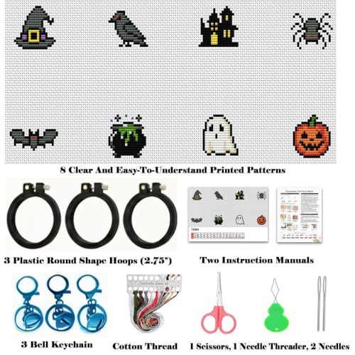 7 Pack Halloween Stamped Cross Stitch Kits for Adults Beginners with Frame - color: Halloween Cross Stitch Kits