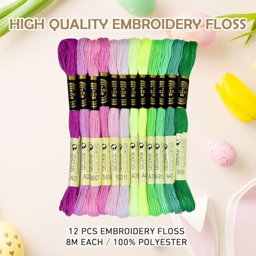 Premium Rainbow Color Embroidery Floss - Cross Stitch Threads - Friendship Bracelets Floss - Crafts Floss - 12 Skeins Per Pack Embroidery Floss,Green-Purple Gradient - color: Green-Purple Gradient