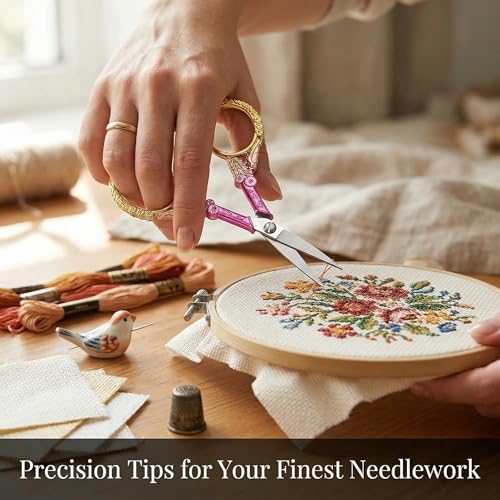 Crochet Scissors with Cover – Pink Gold Vintage Small Embroidery Scissors, Sharp Craft Scissors for Yarn Thread Sewing Needlework, Cute Bird Design Gift for Crocheter Quilter, 4.6 Inch - color: Pink Gold