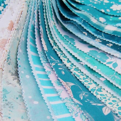 Threadart Teal Prints Jelly Roll - 40 Precut 2.5" Cotton Strips - color: Teal Prints