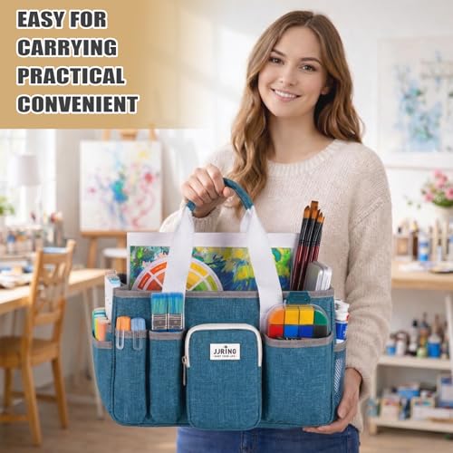 JJRING Large Foldable Craft Organizer Tote With Zipper & Divider, Green - color: Green, size: Large