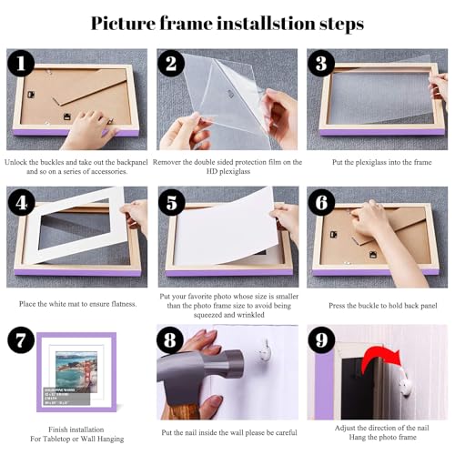 12x12 Wood Picture Frames for Wall Hanging or Tabletop,Diamond Painting Frame Baby Scan Picture Frames with 2 Mats Display 8x8 or 10x10 for Family Walls Decoration,Anniversary,Wedding,Christmas(Purple) - color: Purple, size: 12x12 inch